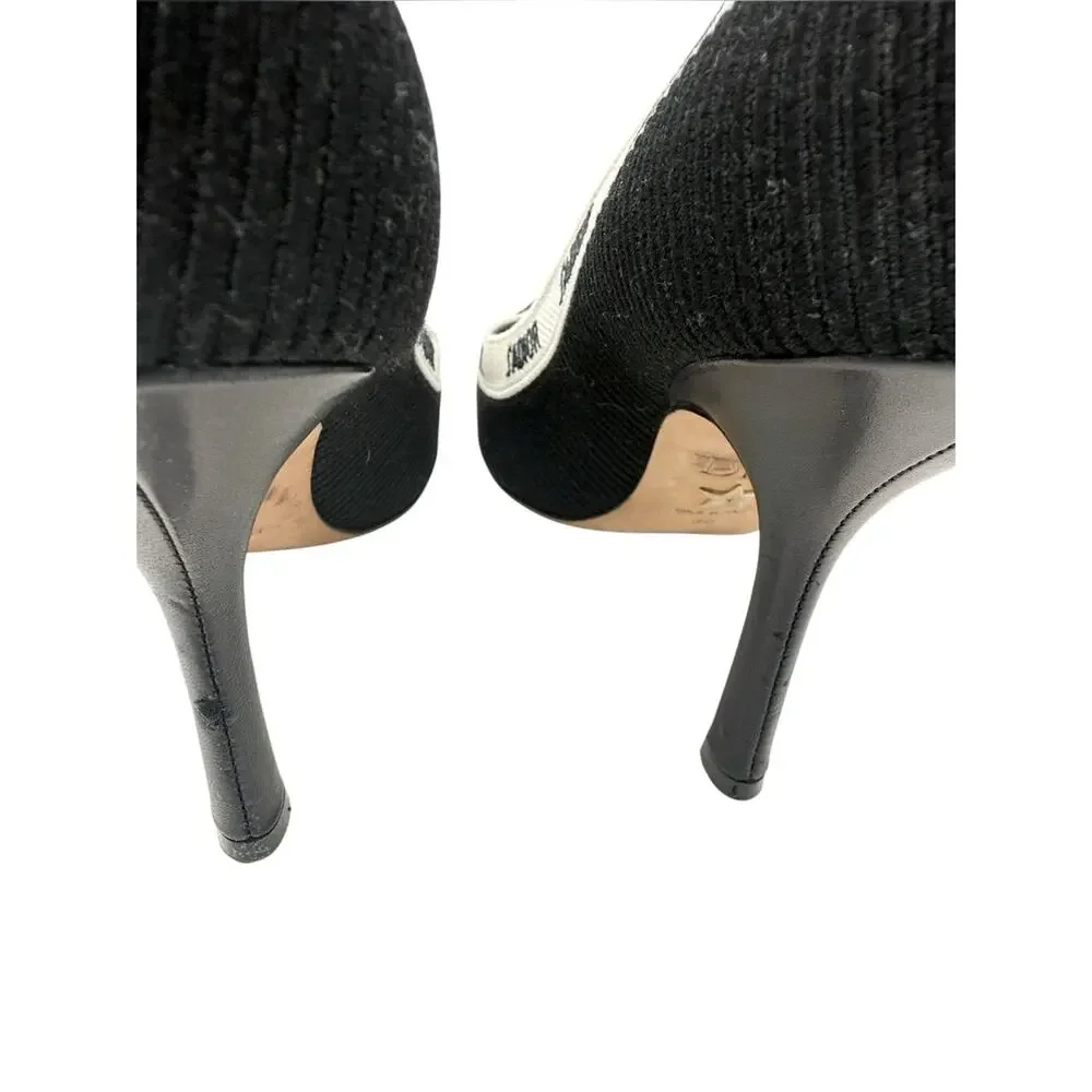Dior J’Adior Logo Ribbon Black Canvas Slip On Pointed Toe Pumps Size 38